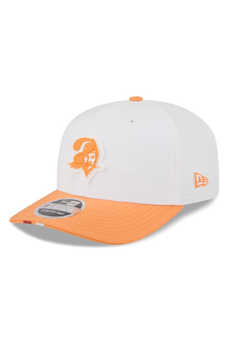 Men's New Era  White/Orange Tampa Bay Buccaneers 2025 NFL Training Camp Throwback Logo 9SEVENTY Adjustable Hat, Main, color, White