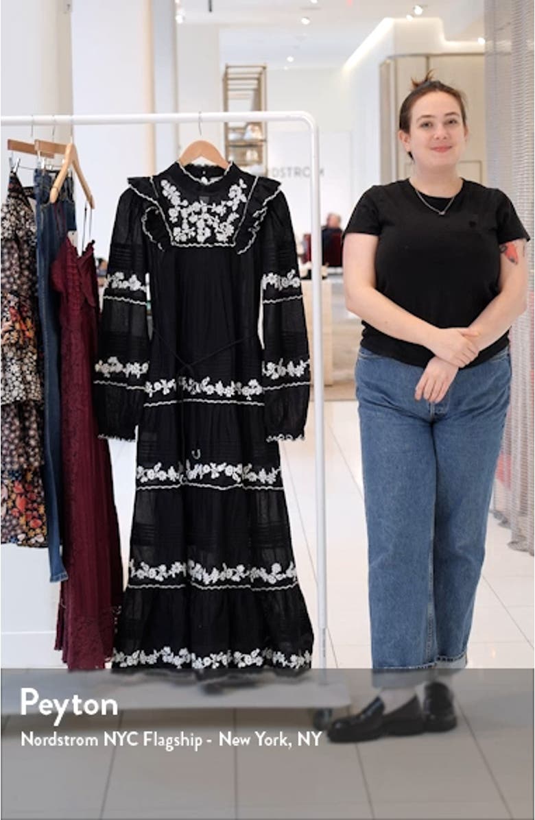 Flower Embroidery Long Sleeve Cotton Dress, sales video thumbnail