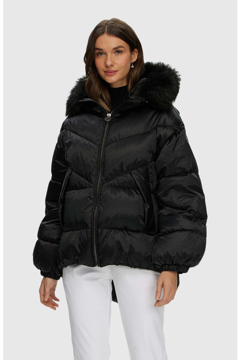 Apres-Ski High-Low Jacket With Detachable Trim, Alternate, color, BLACK/BLACK