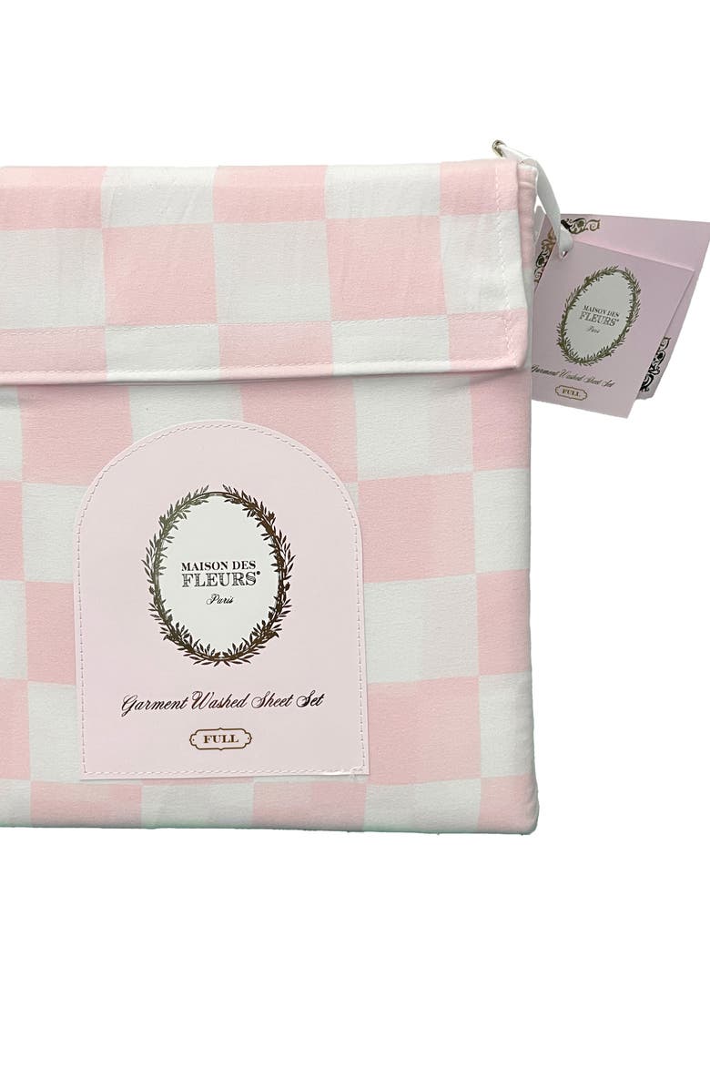 MAISON DES FLEURS Check Print Microfiber Sheet Set, Alternate, color, Green/ White Multi