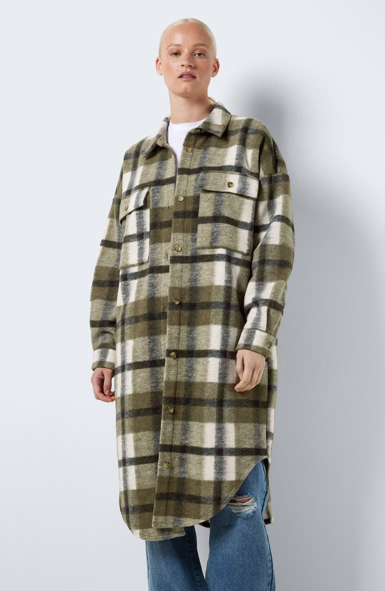 Noisy may Jonas Longline Plaid Shirt Jacket, Alternate, color, 