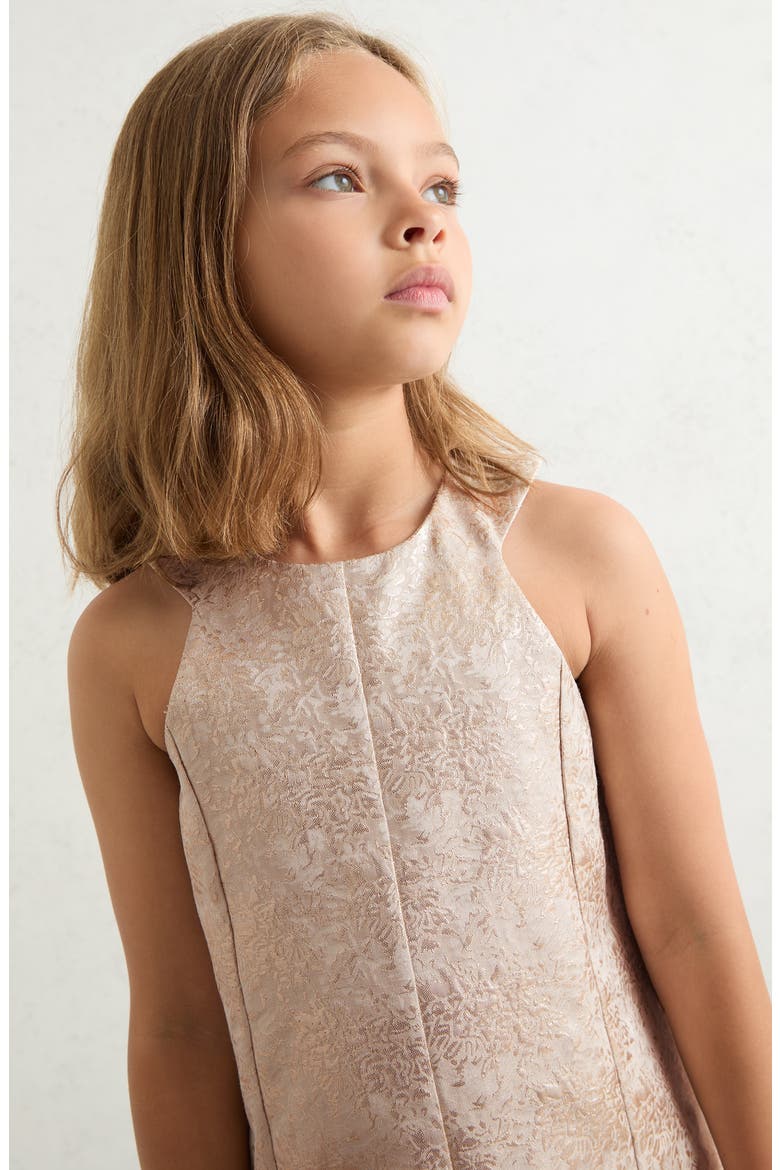 Kids' Celia Metallic Floral Jacquard Party Dress, Alternate, color, SILVER