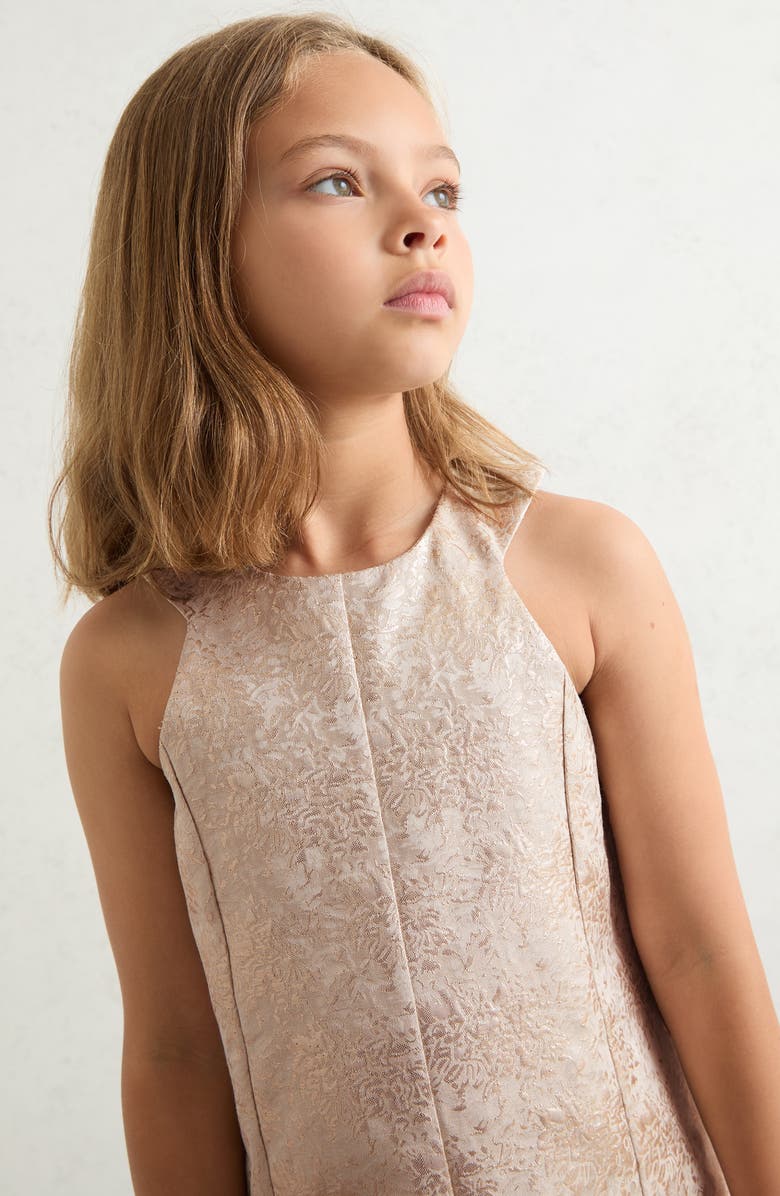 Reiss Kids' Celia Metallic Floral Jacquard Party Dress, Alternate, color, Silver