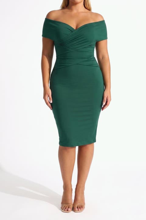 Shapewear Ruched Off-Shoulder Sculpting Midi Dress