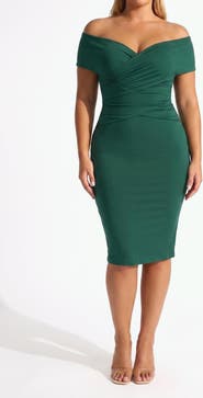 Popilush Shapewear Ruched Off-Shoulder Sculpting Midi Dress