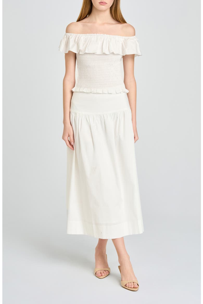 Mia Stretch Cotton Midi Skirt, Main, color, IVORY