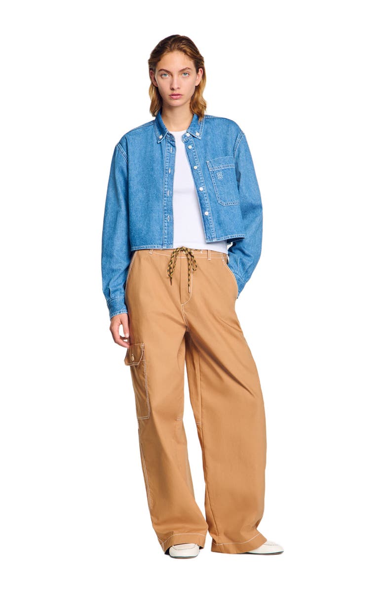 SANDRO Denim cropped shirt, Alternate, color, 