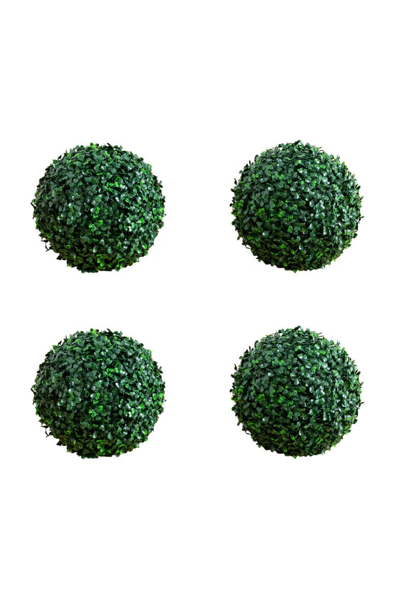 NEARLY NATURAL 8-in UV Resistant Artificial Boxwood Ball (Indoor/Outdoor) - Set of 4, Main, color, Green