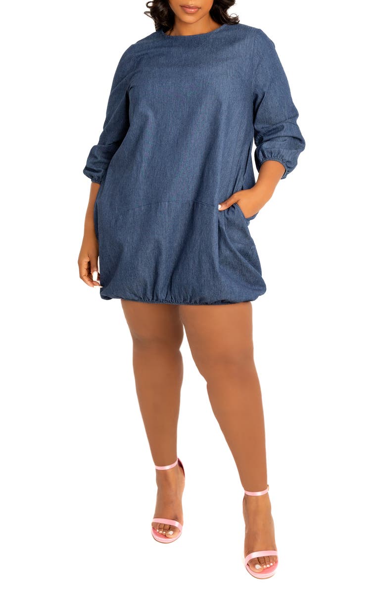 BUXOM COUTURE Bubble Denim Minidress, Main, color, Denim Blue