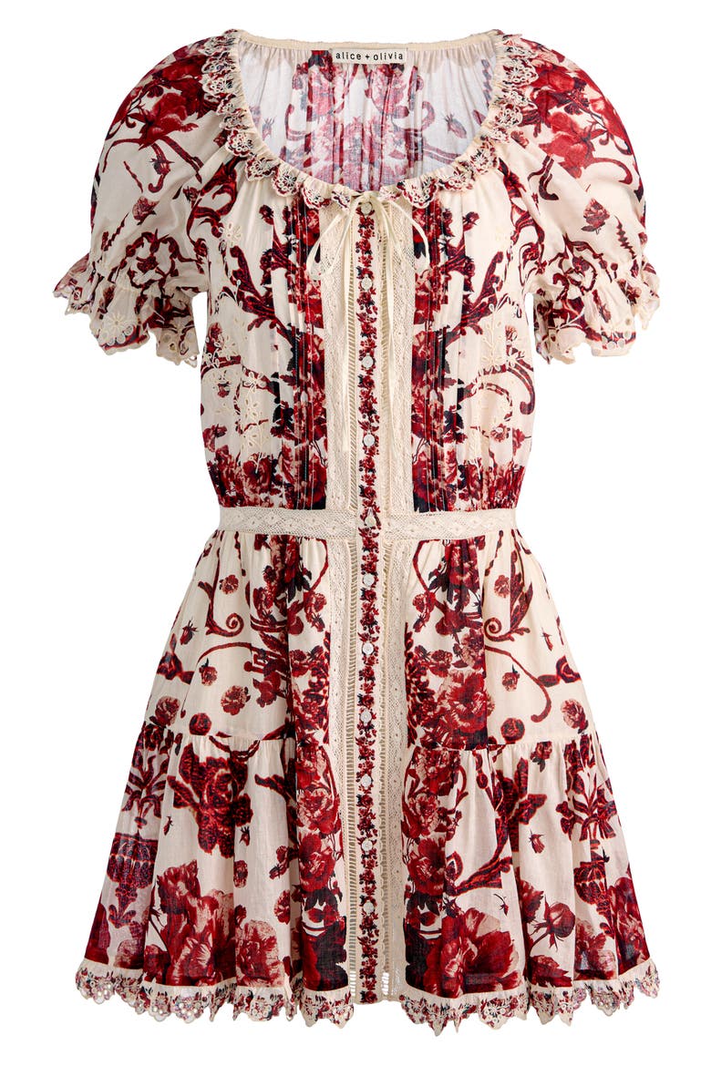 McLaine Embroidered Puff-Sleeve Dress, Alternate, color, ORCHARD GLOW
