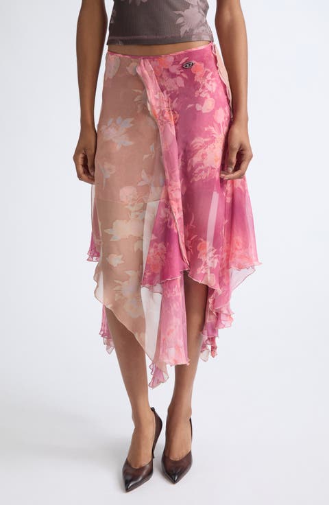 O-Rizia Floral Asymmetric Layered Skirt