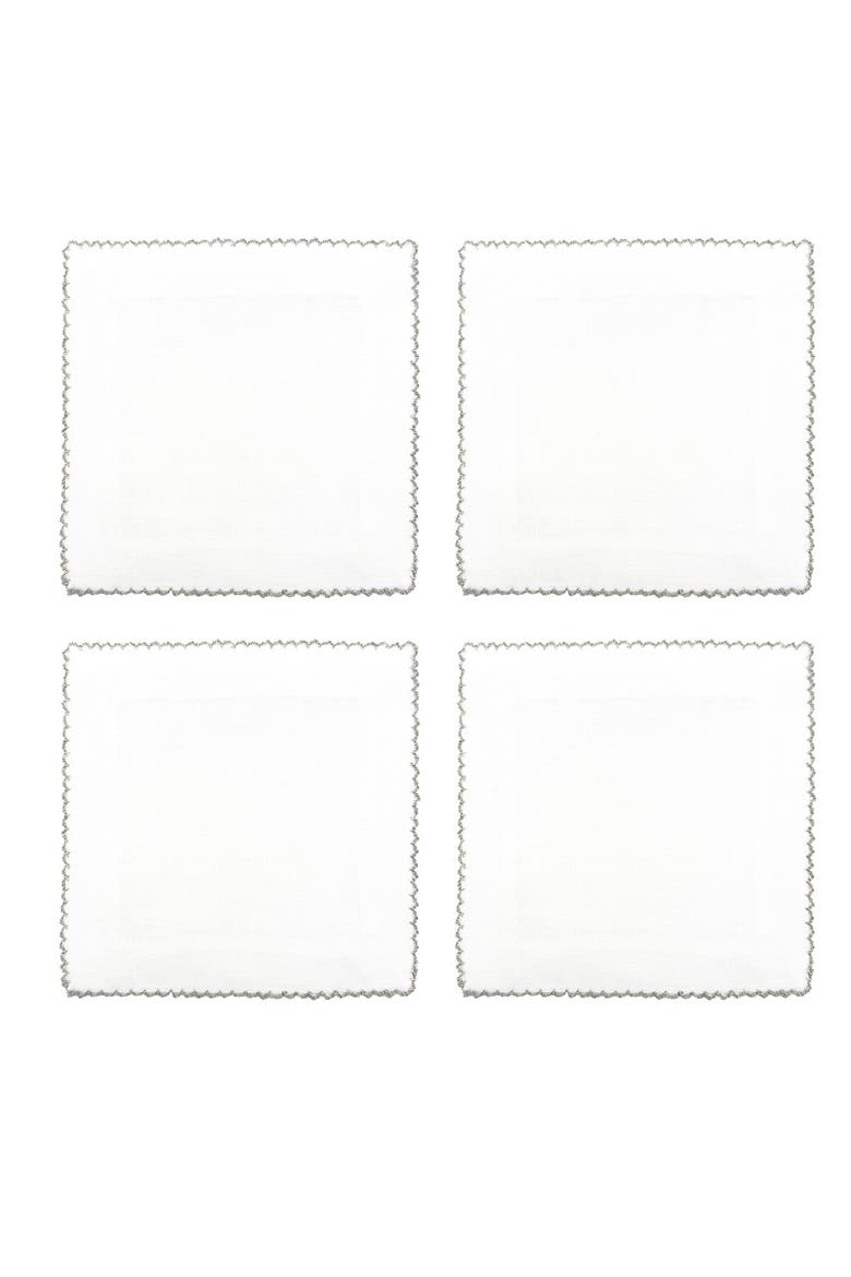 Picot Edge Set of 4 Linen Cocktail Napkins, Alternate, color, SILVER