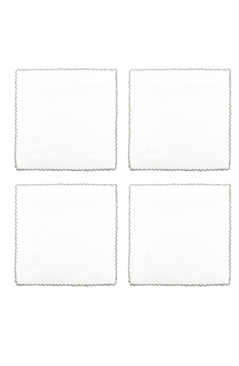 Tina Chen Designs Picot Edge Set of 4 Linen Cocktail Napkins, Alternate, color, Silver