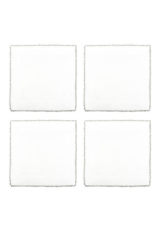 Tina Chen Designs Picot Edge Set Of 4 Linen Cocktail Napkins In Gray