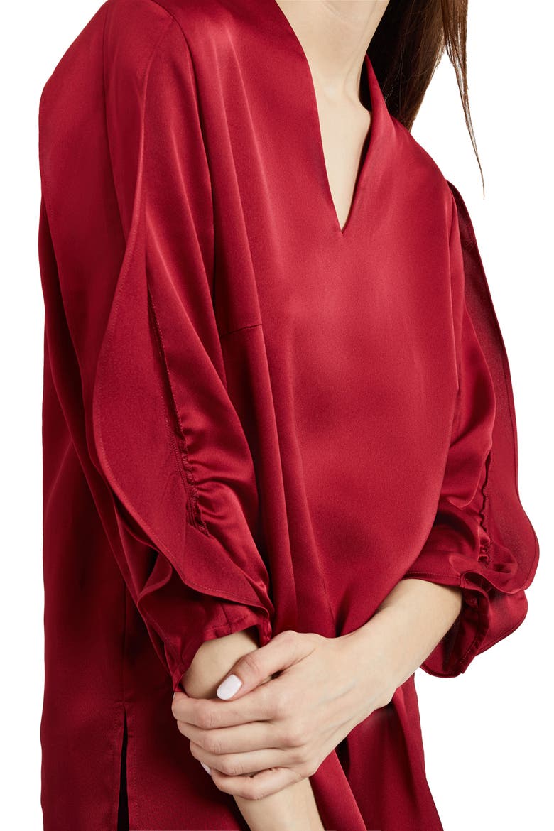 Ruched Sleeve Crepe Top, Alternate, color, SCARLET RED