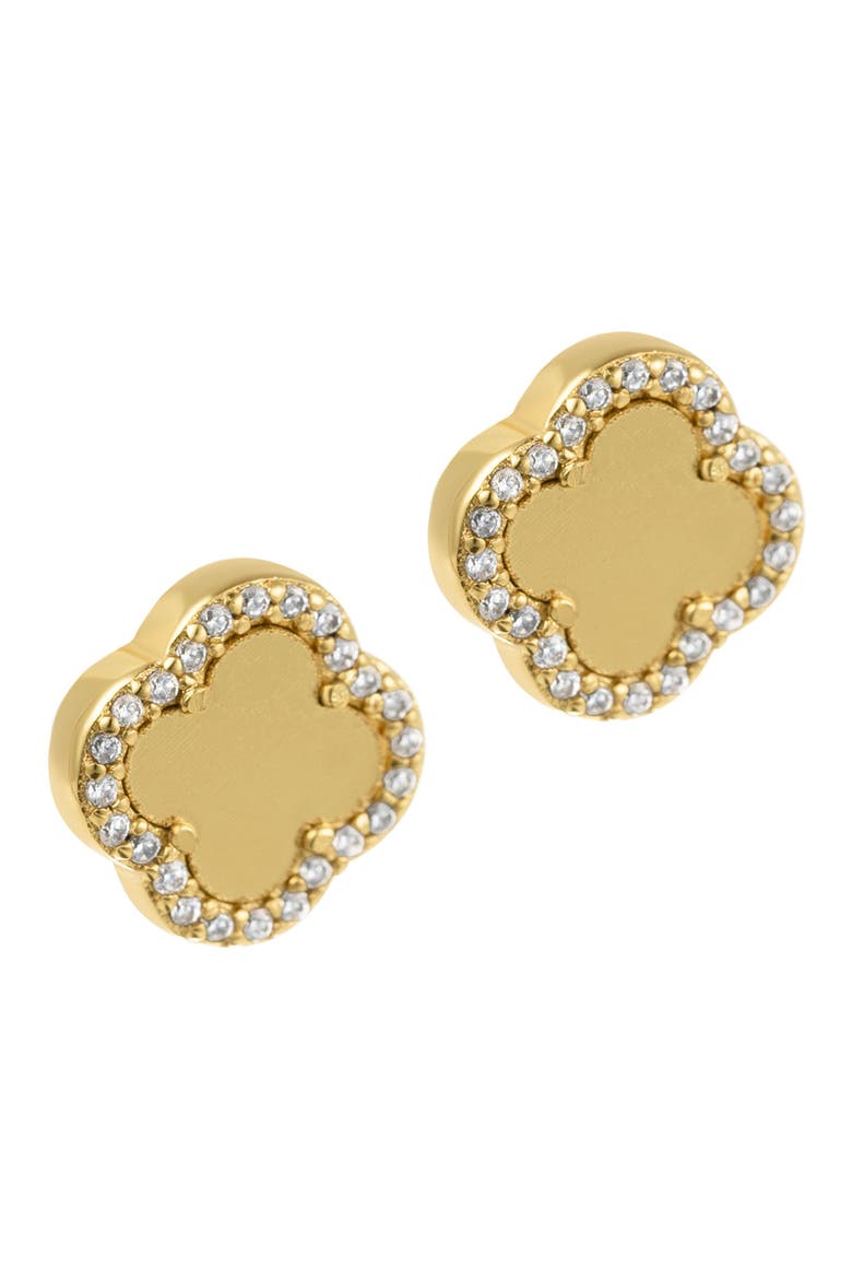 Crystal Halo Clover Stud Earrings, Alternate, color, GOLD