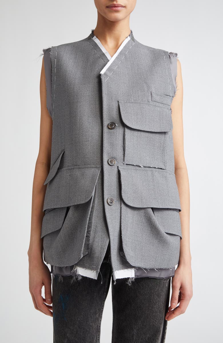 Maison Margiela Work in Progress Wool Cargo Vest, Main, color, Grey Melange