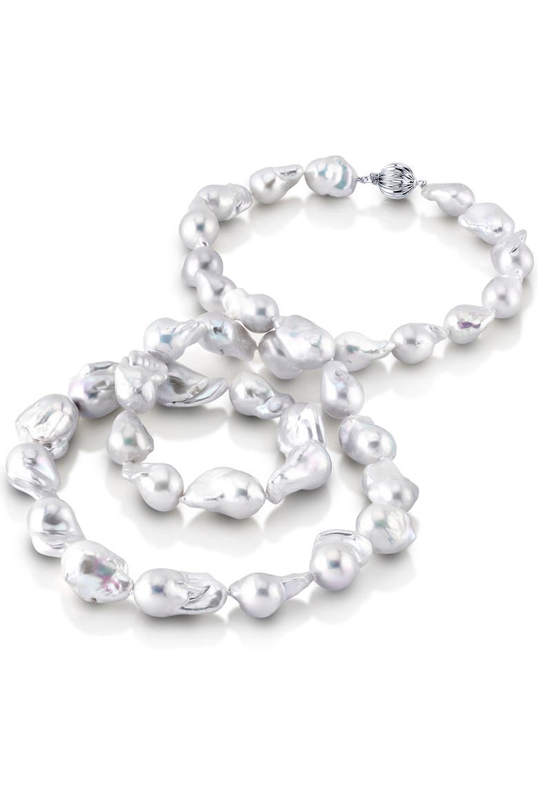 13-16mm Opera Length White Freshwater Baroque Pearl Necklace - AAA Quality, Main, color, Sterling Silver Clasp
