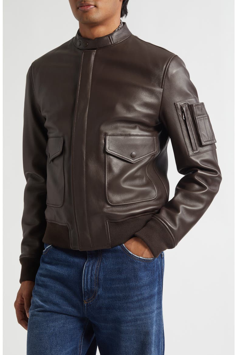 Plongé Leather Bomber Jacket, Alternate, color, M1213 MARRONE