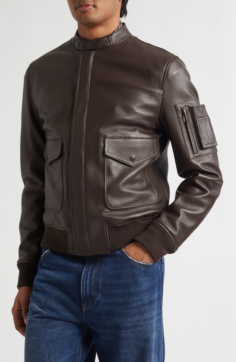 Dolce&Gabbana Plongé Leather Bomber Jacket, Alternate, color, M1213 Marrone