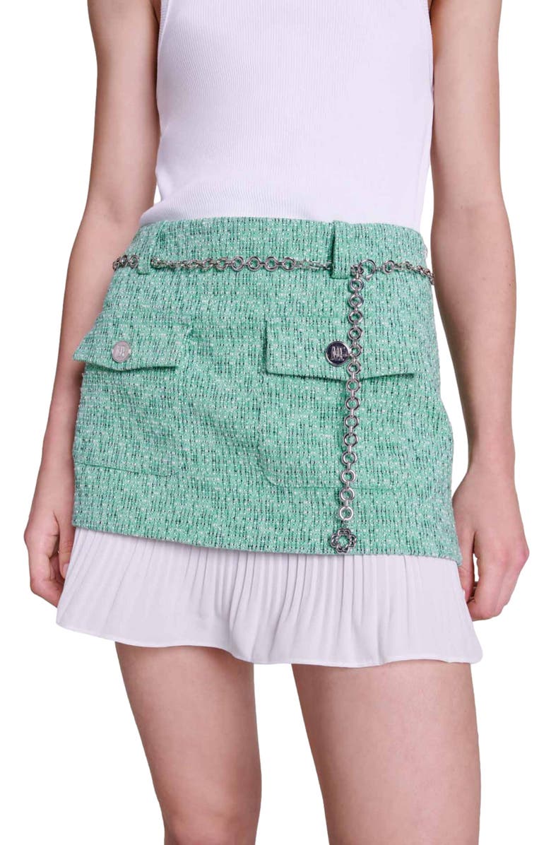 maje Jinny Chain Belt Tweed Miniskirt, Alternate, color, 