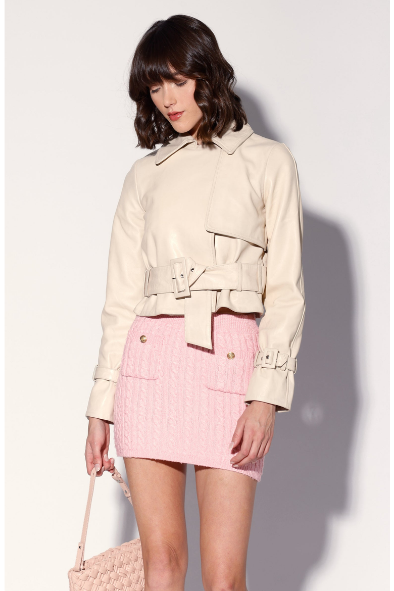Rexa Short Leather Trench Jacket, Main, color, Oyster