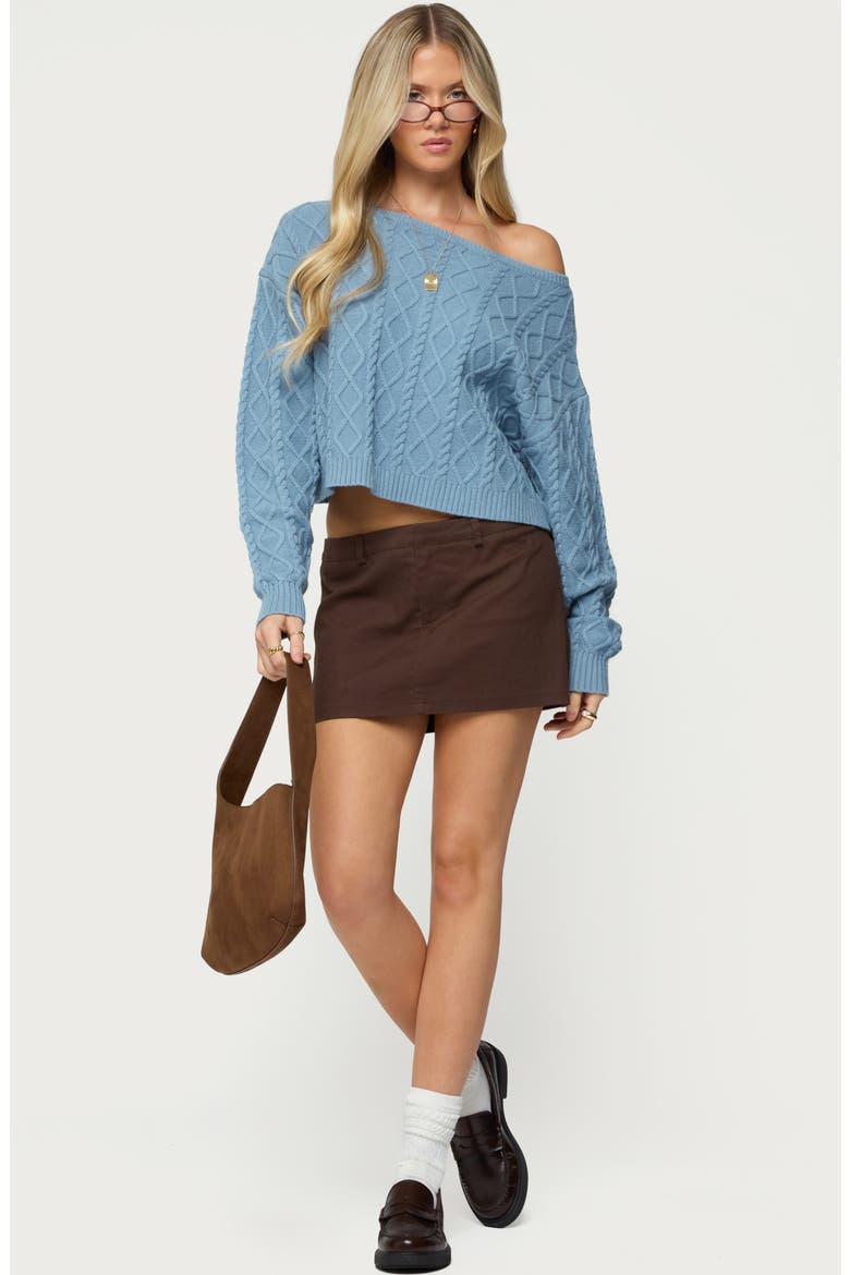 Cable Off the Shoulder Sweater, Alternate, color, BLUE