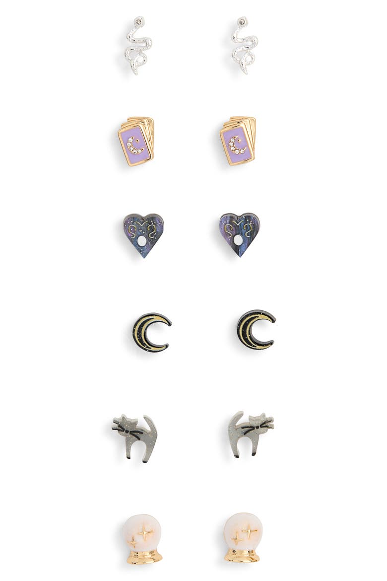 Set of 6 Halloween Stud Earrings, Main, color, BLACK MULTI- GOLD