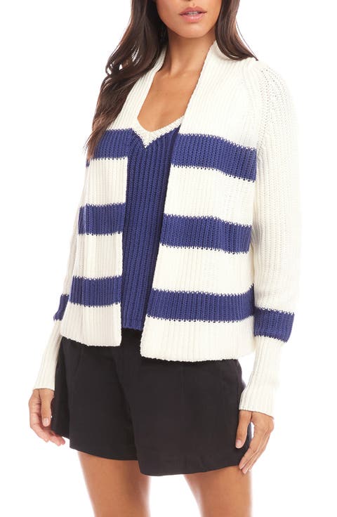 Cely Stripe Open Front Crop Cardigan