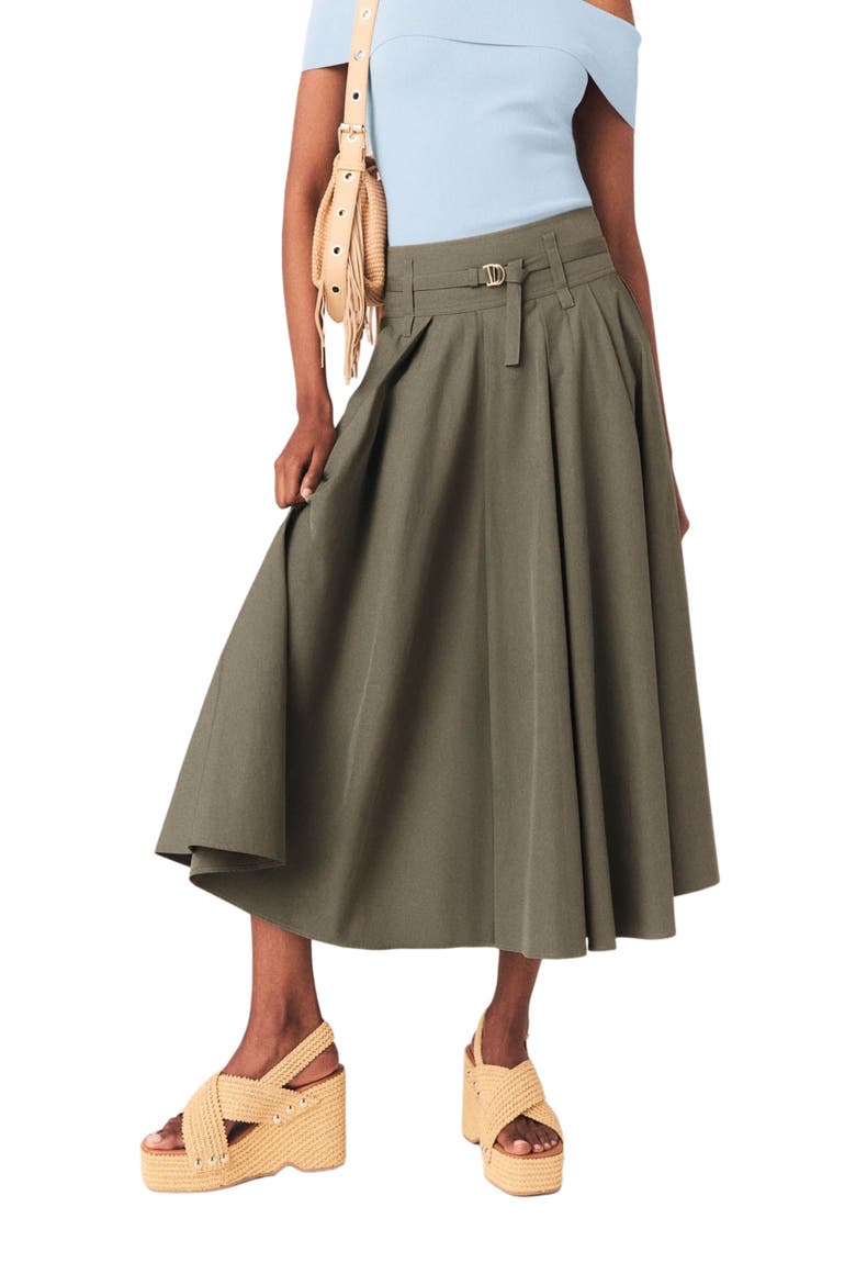 Cotton pleated maxi skirt, Main, color, Khaki