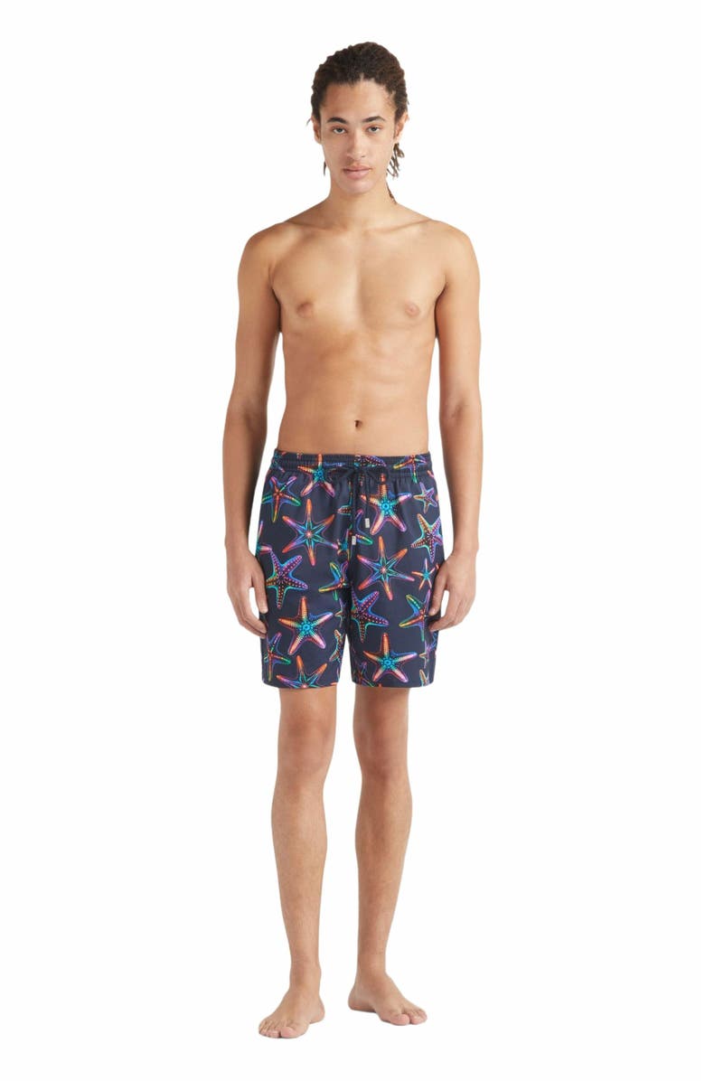 Vilebrequin Men's Disco Stars Long Stretch Swim Shorts, Main, color, Bleu Marine