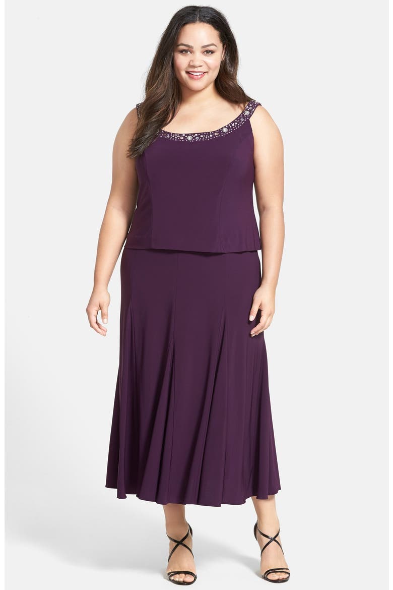 Beaded Dress & Jacket, Alternate, color, EGGPLANT