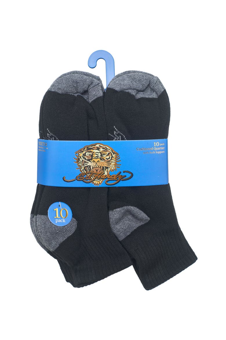 Boys Basic Half Cushion Quarter Sock 10-Pack, Alternate, color, Black