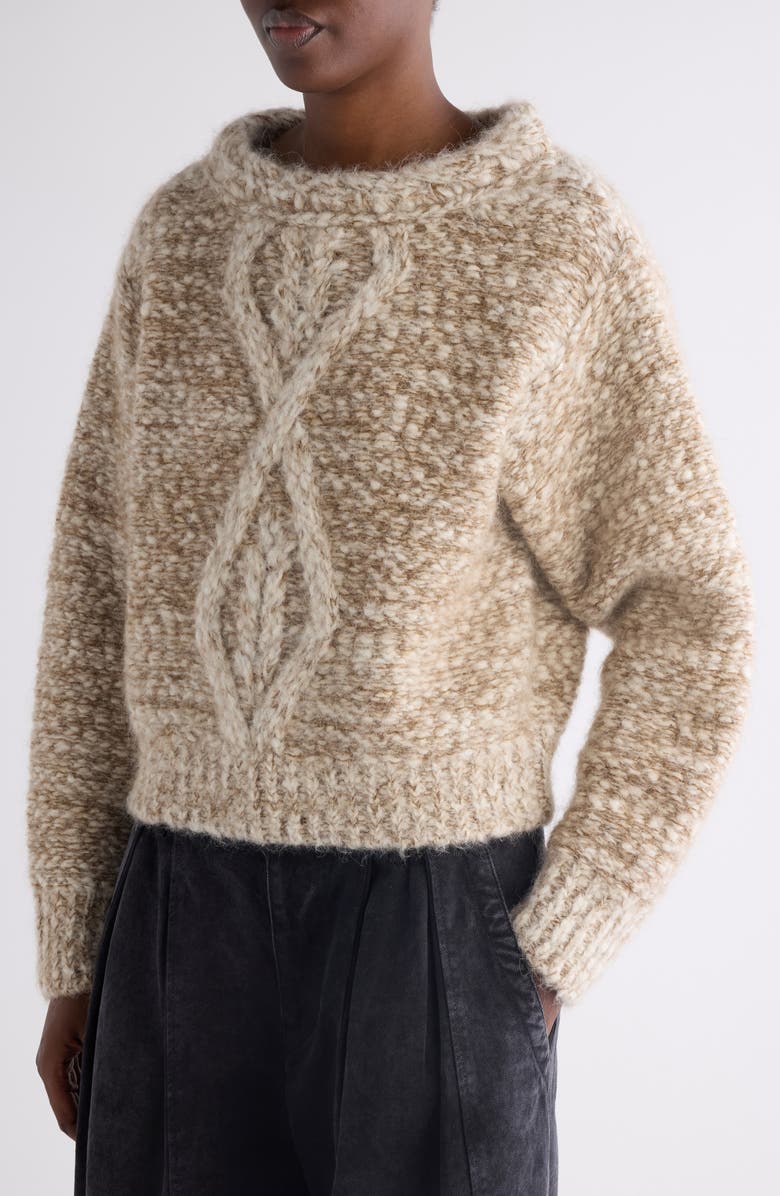 Isabel Marant Dorota Alpaca & Mohair Blend Cable Sweater, Alternate, color, Bronze/ Ecru