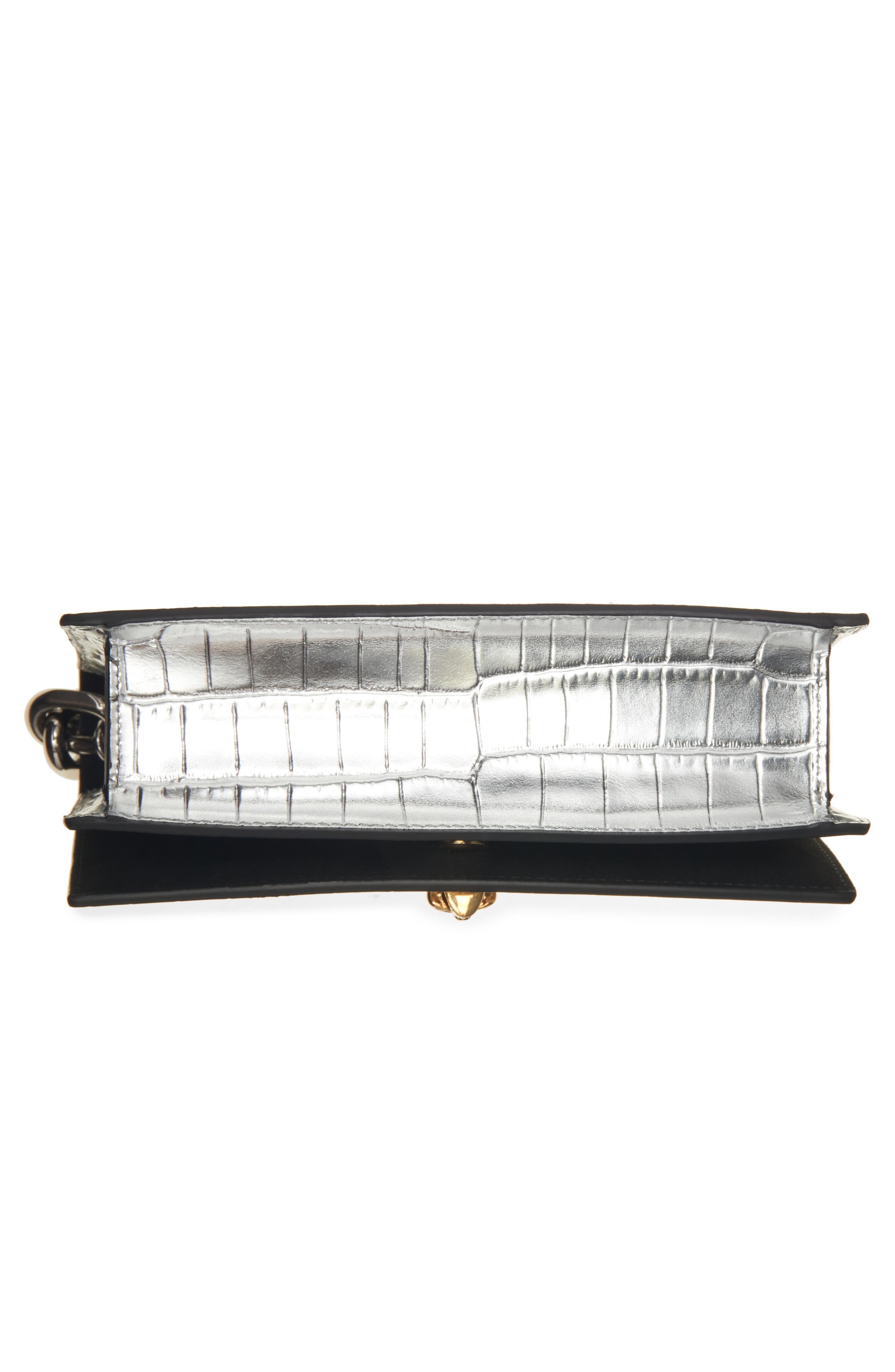 McQueen Small Skull Croc Embossed Leather Shoulder Bag, Alternate, color, 