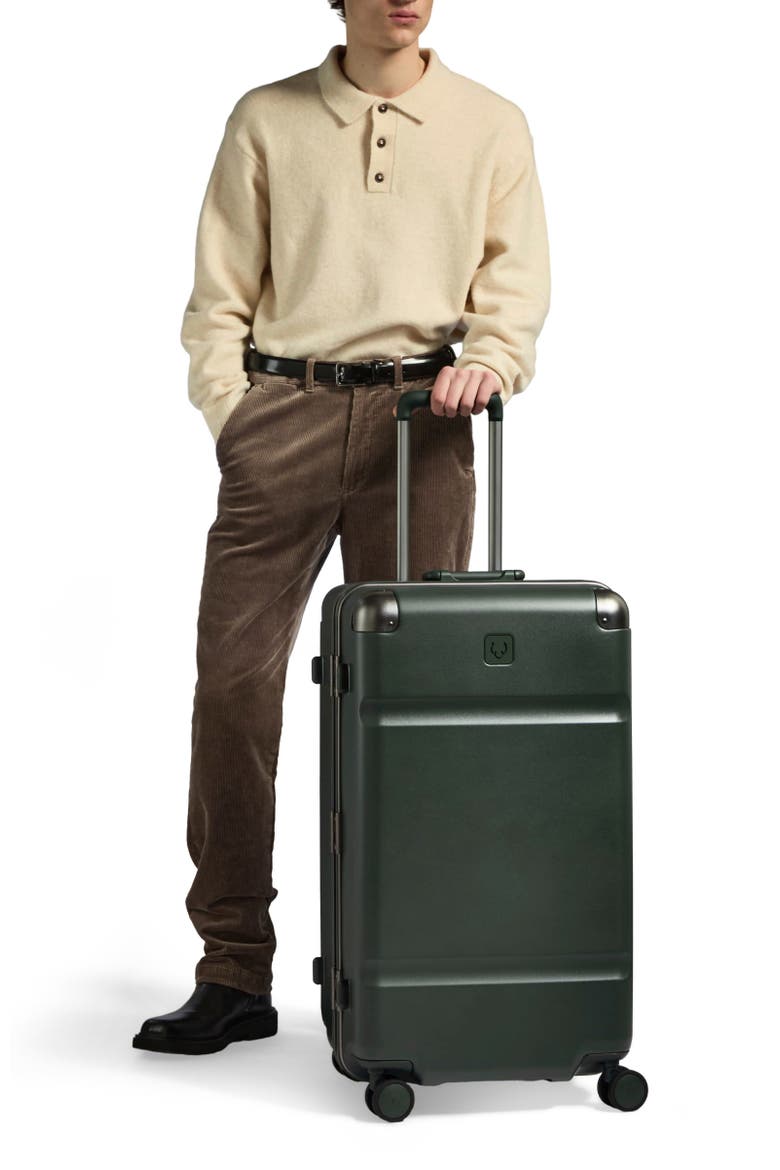 Heritage Stripe Trunk Suitcase, Alternate, color, Dark Forest Green
