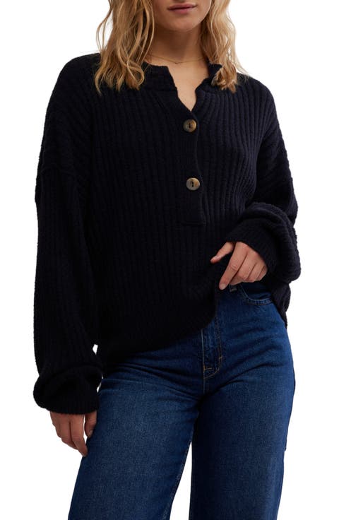 Cocoa Rib Henley Sweater