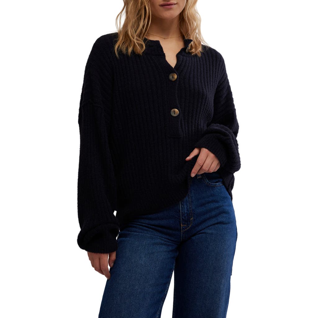 Free People Cocoa Rib Henley Sweater in Black