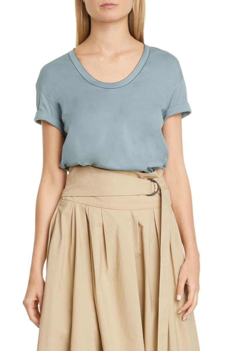 Brunello Cucinelli Monili Trim Tee, Main, color,