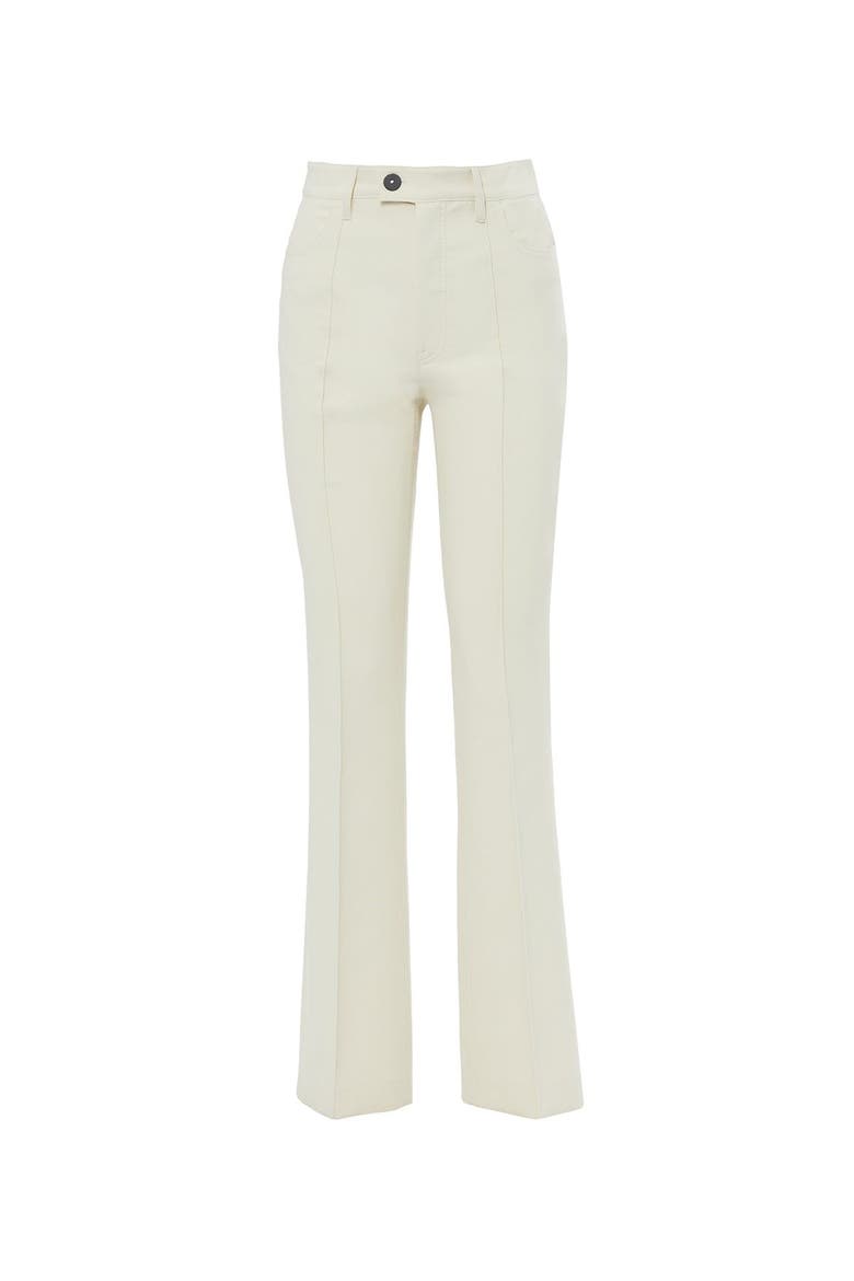 Topstitched Flared High-Waist Tailored Trousers, Main, color, Ecru