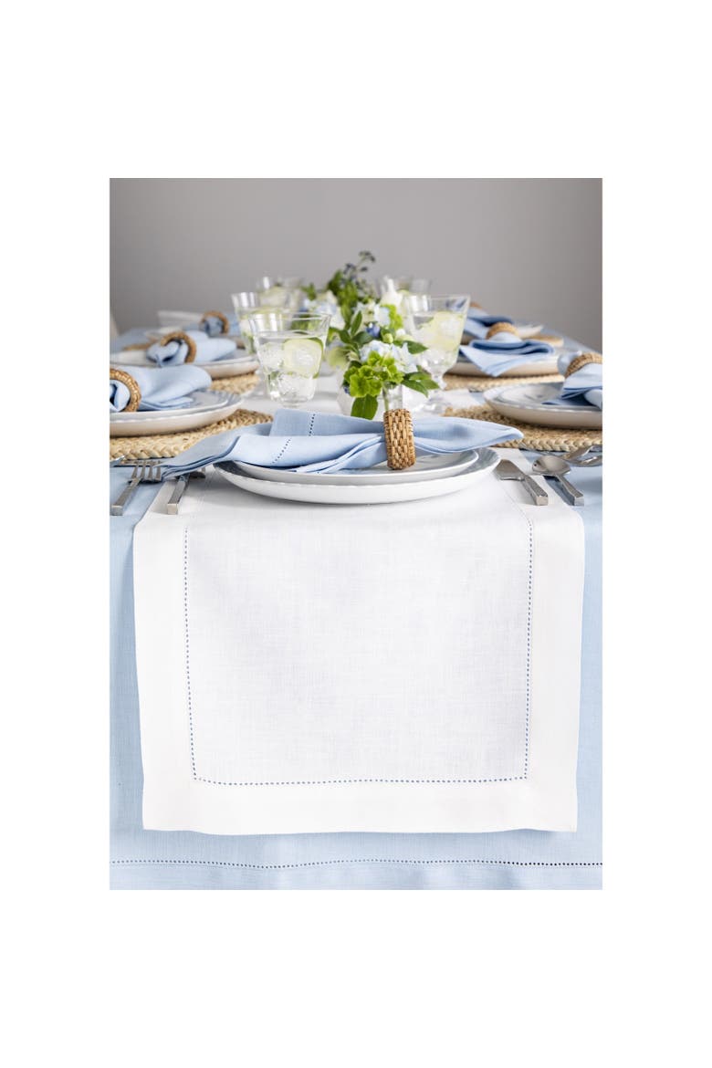 Linen Table Runner - Classic Hemstitch, Alternate, color, White