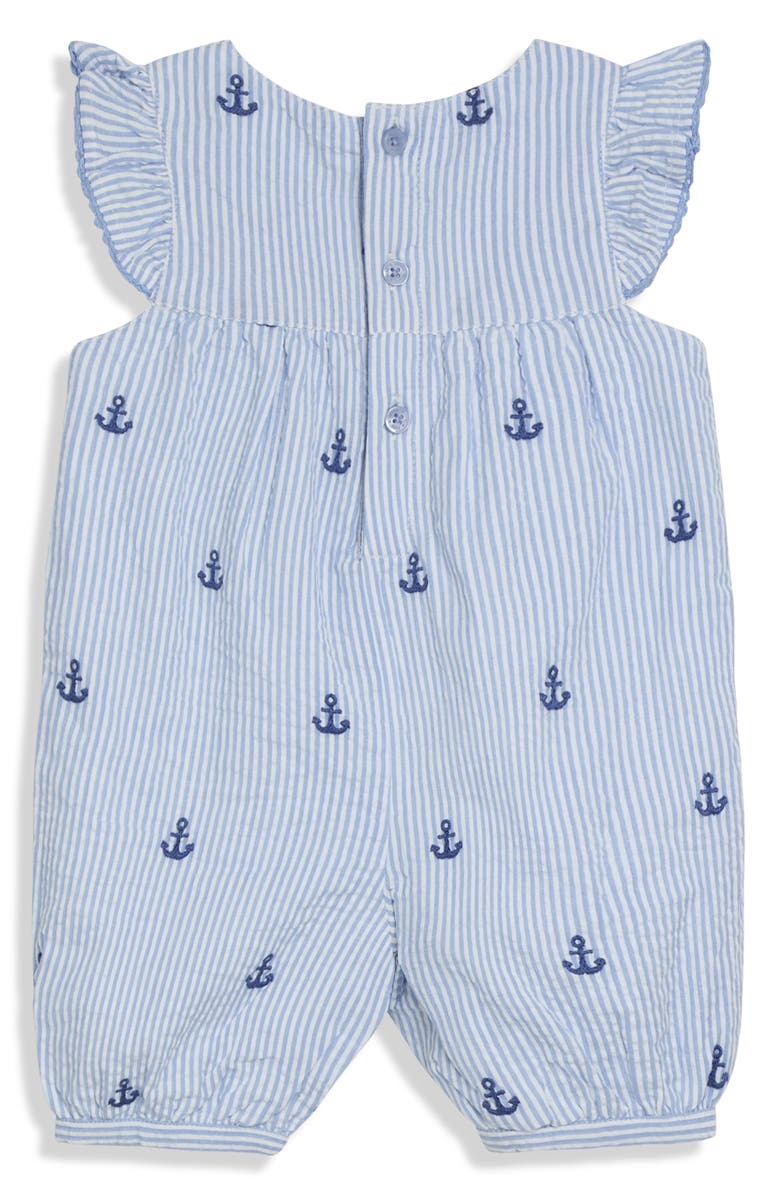 JOJO MAMAN BEBE Nautical Embroidered Romper & Sun Hat Set, Alternate, color, Blue