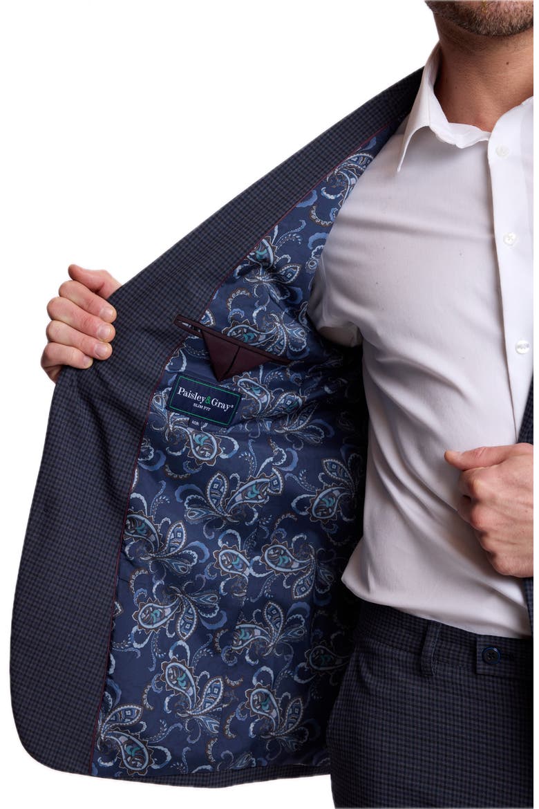 Ashton Slim Peak Suit Jacket, Alternate, color, NAVY BURGUNDY GINGHAM