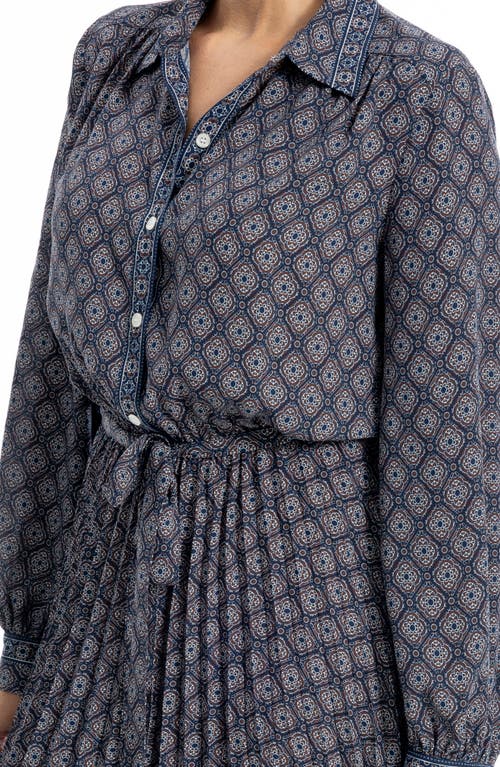 Max Studio Long Sleeve Pleated Shirtdress In Blue