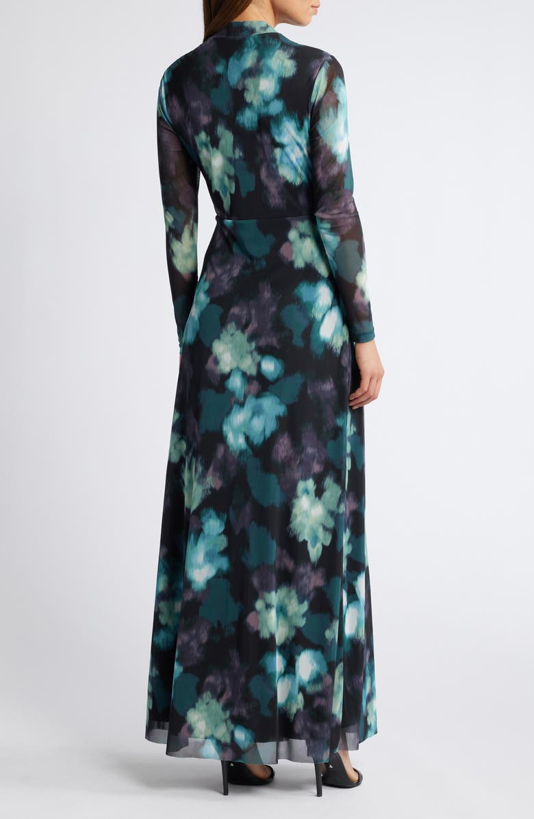 Anne Klein Twist Front Long Sleeve Maxi Dress, Alternate, color, Anne Black Multi