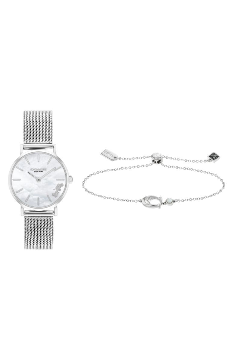COACH Perry Mesh Strap Watch & Bracelet Set, 28mm, Main, color, White Mop