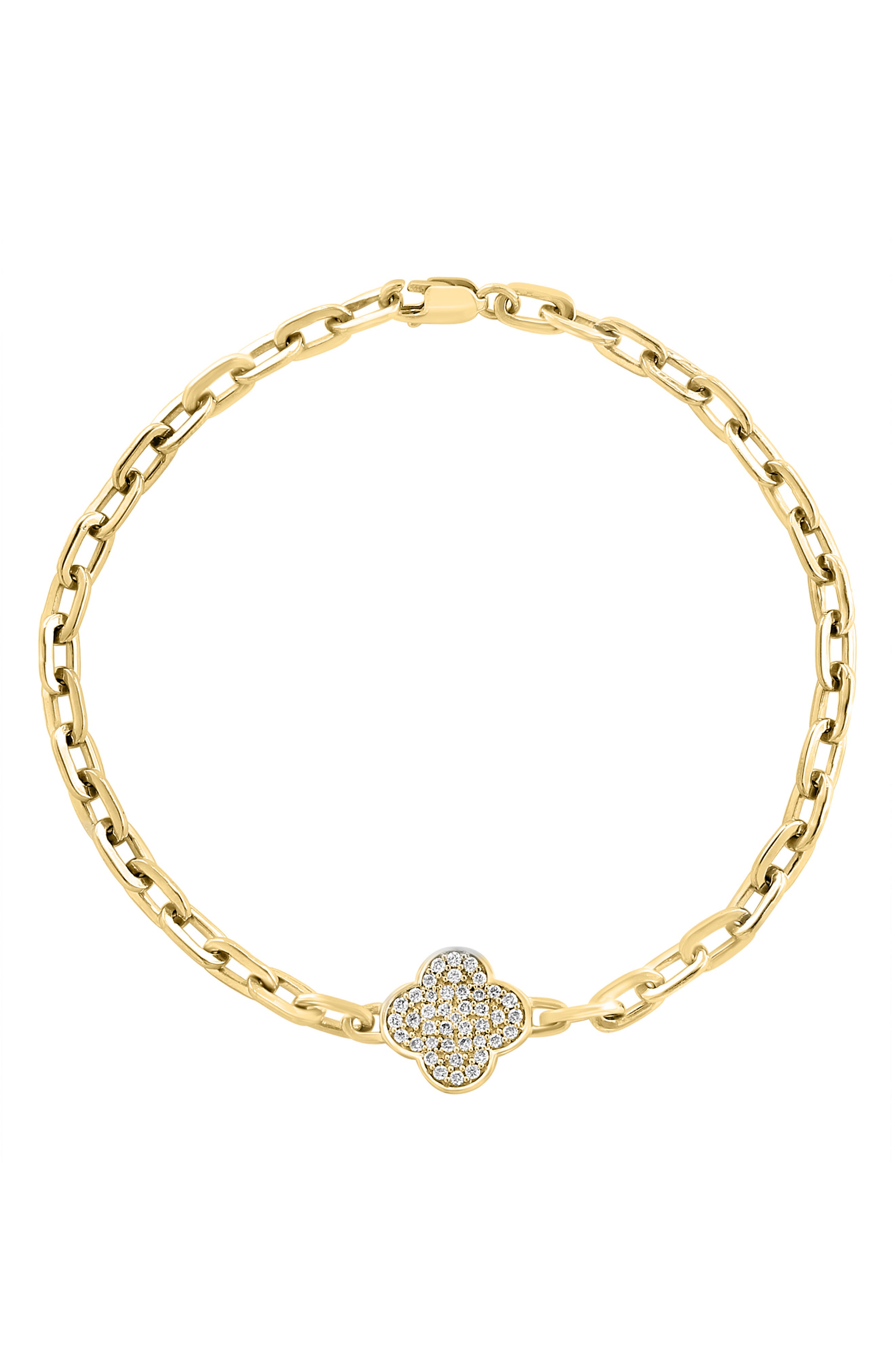 EFFY 14K Gold Plated Sterling Silver Pavé Diamond Clover Bracelet