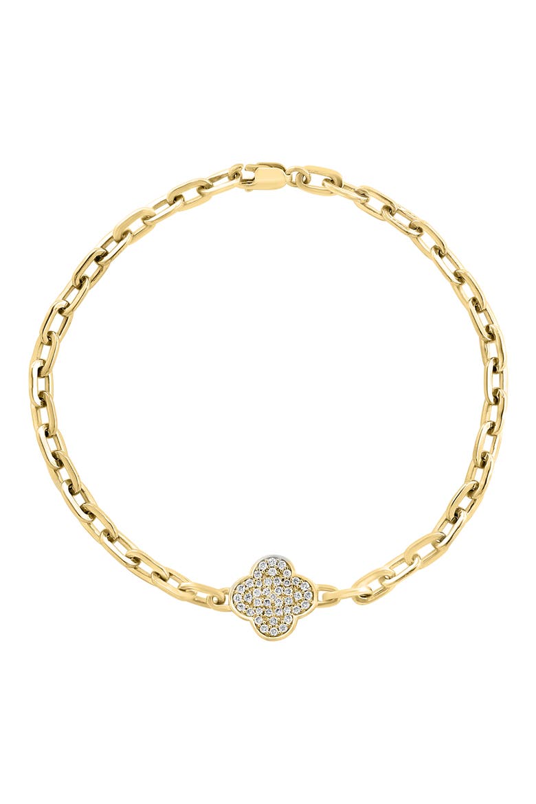 14K Gold Plated Sterling Silver Pavé Diamond Clover Bracelet, Main, color, GOLD