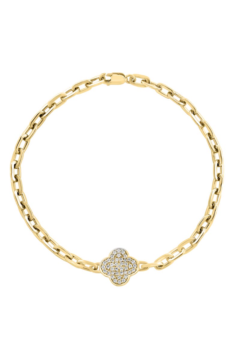 EFFY 14K Gold Plated Sterling Silver Pavé Diamond Clover Bracelet, Main, color, Gold