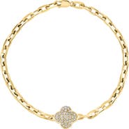 EFFY 14K Gold Plated Sterling Silver Pavé Diamond Clover Bracelet